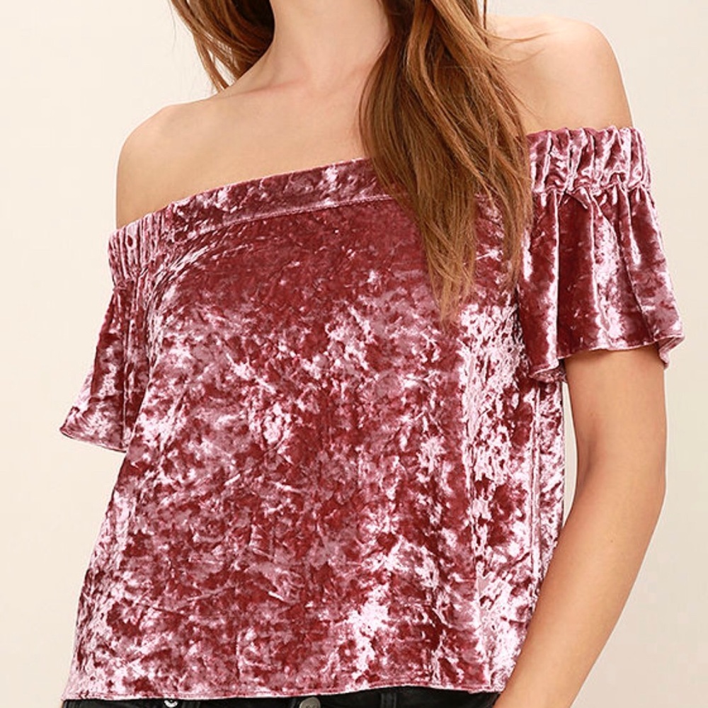 Off-the-shoulder Crushed Velvet Top- Cream/Gold - Picture 3 of 3